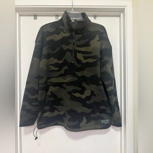 Victoria Secret PINK camo 1/4 zip sweater shirt - fleece lined. Size L
